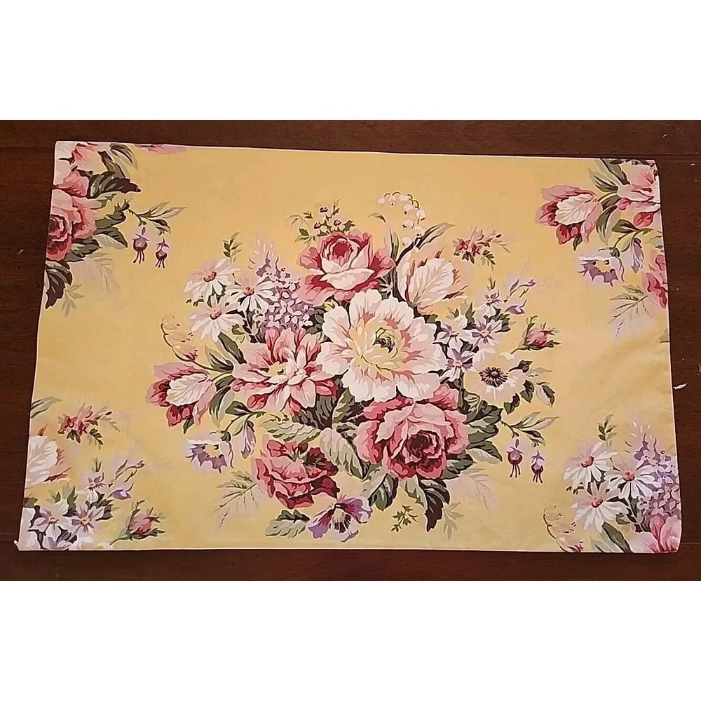 Vintage RALPH LAUREN Sophie Brooke STD Pillow Case & Sham Yellow Floral‎ RUFFLED